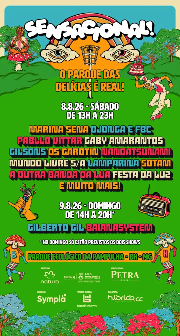 Festival Sensacional 2026 leva Gilberto Gil, Pabllo Vittar e Marina Sena a Belo Horizonte